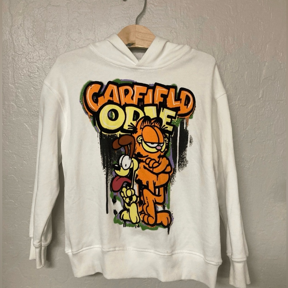 $18 ADD ON Zara White Garfield Hoodie Grafiti 8-9Y Boys GAP Sweatshirt